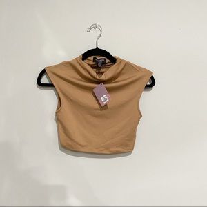 Beige Mock Neck Cropped Tank